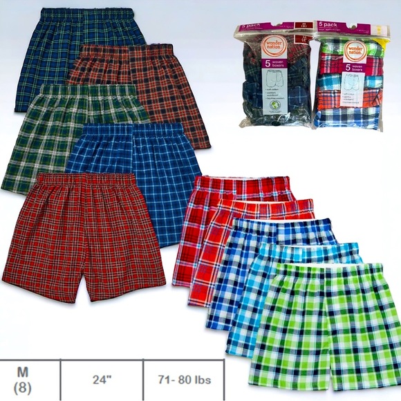 Wonder nation New Boys Woven Boxers 10 Pairs Plaid New with tags size medium (8) - Picture 1 of 5